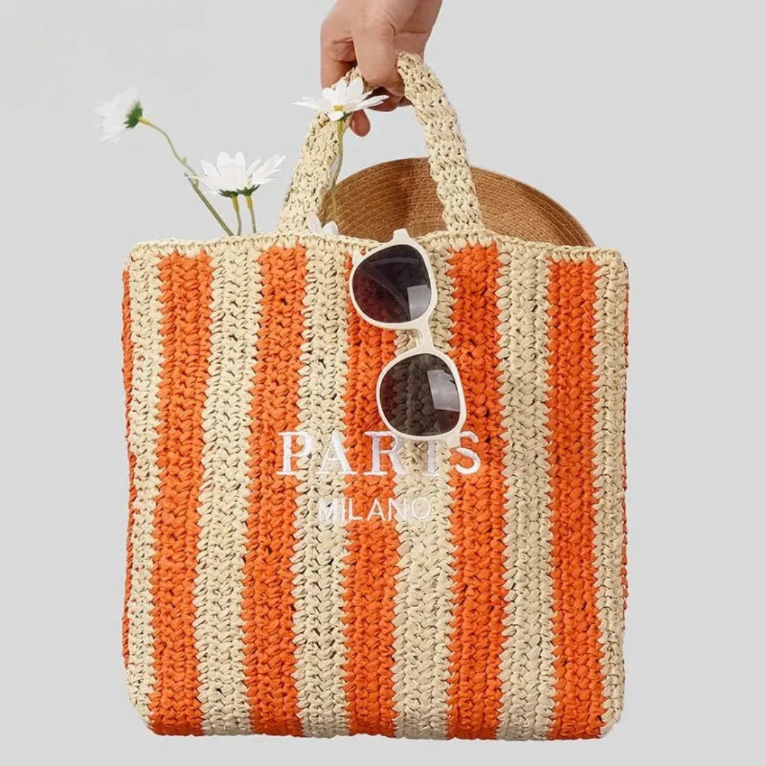 Chloe woven straw tote bag - Orange