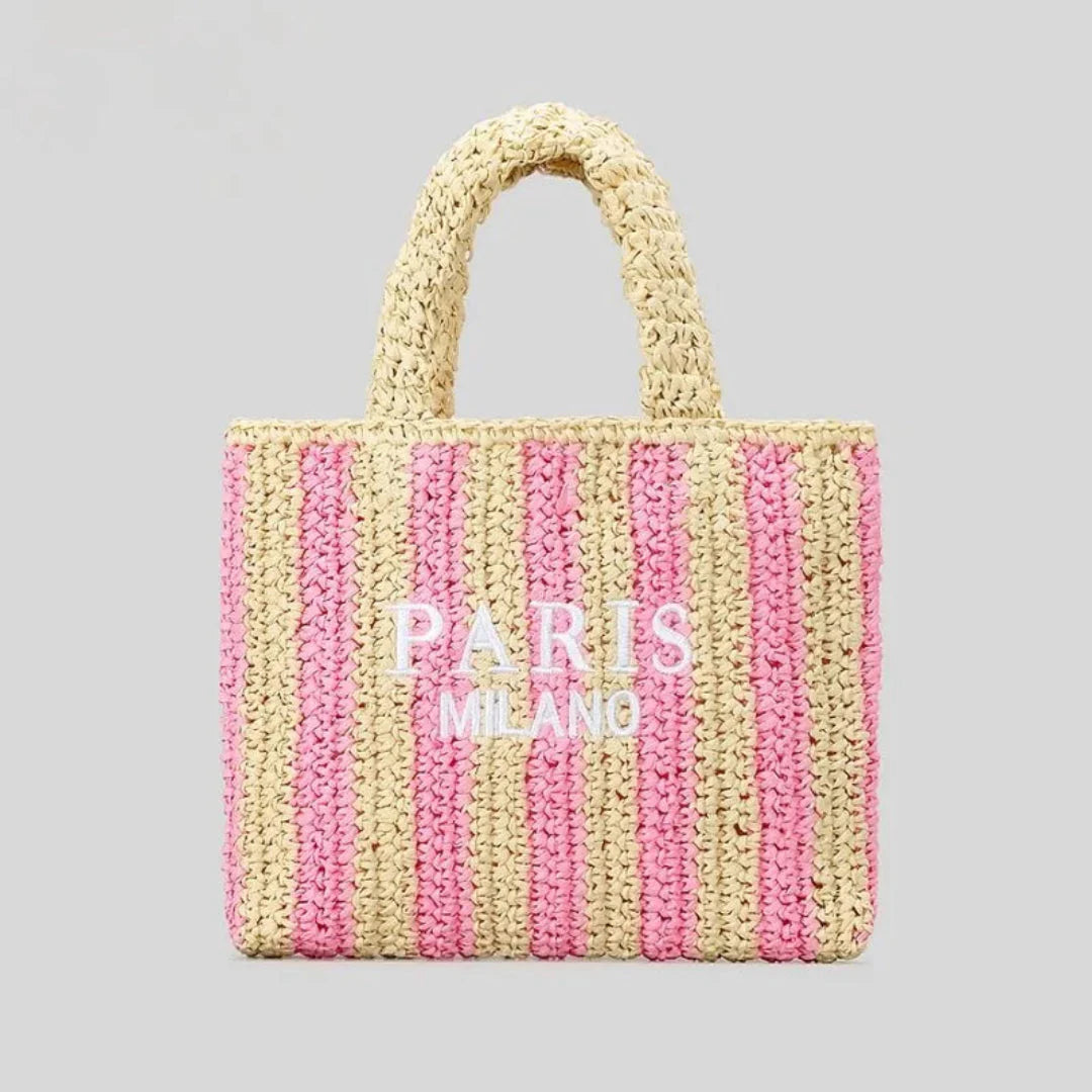 Chloe woven straw tote bag - Pink