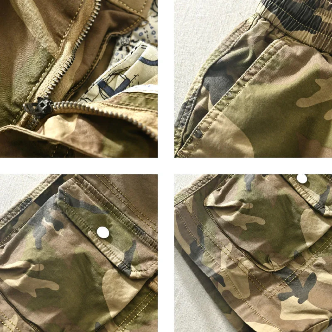 James | Men's Camo Cotton Drawstring Cargo Shorts